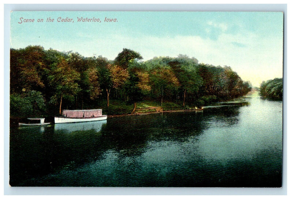 c1910's Scene On The Cedar Boat Waterloo Iowa IA Unposted Antique Postcard