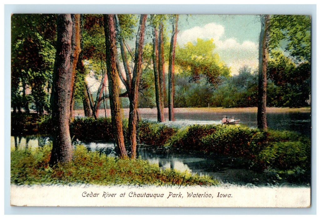 c1910's Cedar River At Chautauqua Park Boat Scene Waterloo Iowa IA Postcard