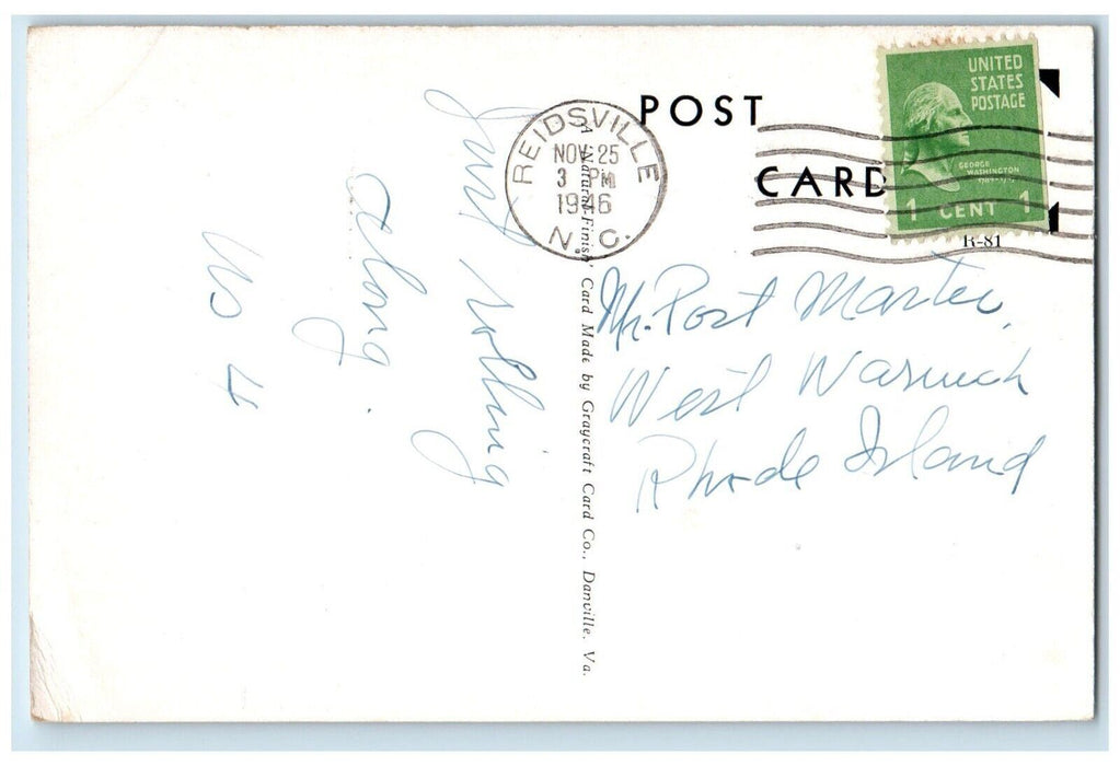 c1946 United States Post Office Reidsville North Carolina NC Postcard