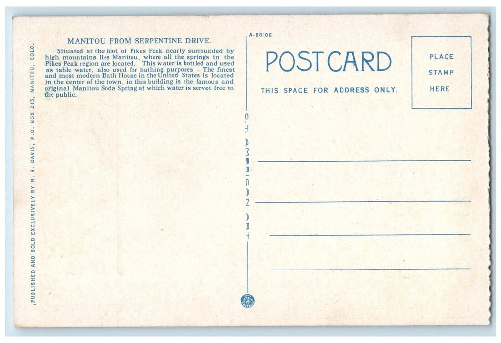 c1920's Manitou Serpentine Drive Pikes Peak Region Manitou Colorado CO Postcard