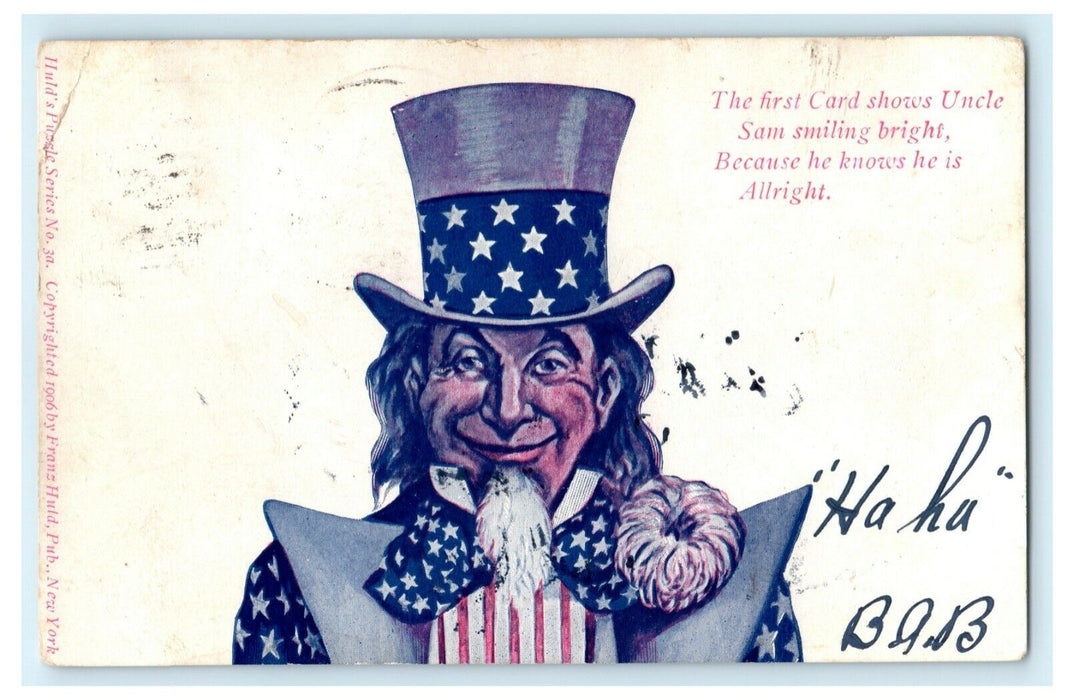 Rare Uncle Sam Huld's Puzzle Series No. 3a 1906 Patriotic Antique Postcard