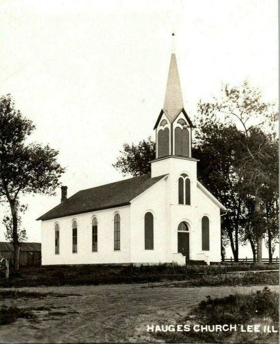 1909 Hauges Church Lee Illinois RPPC Photo Antique Postcard