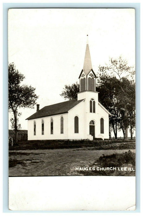 1909 Hauges Church Lee Illinois RPPC Photo Antique Postcard