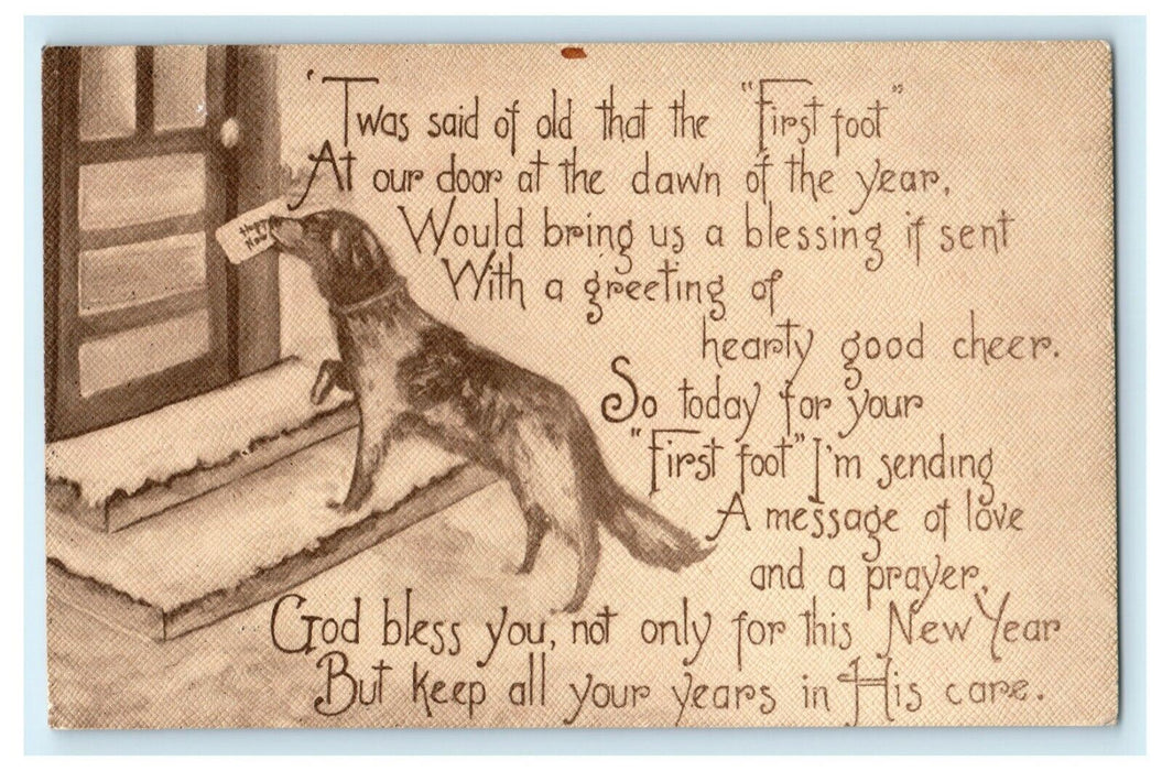 Dog Delivering New Year's Card 1911 West Point Nebraska Wayne Antique Postcard