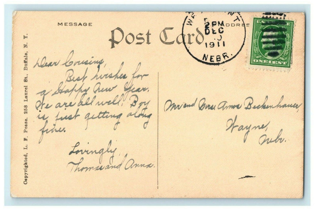 Dog Delivering New Year's Card 1911 West Point Nebraska Wayne Antique Postcard