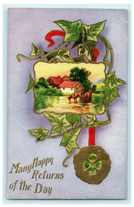 Winsch Back Birthday c1910 Embossed Clover Germany Antique Postcard