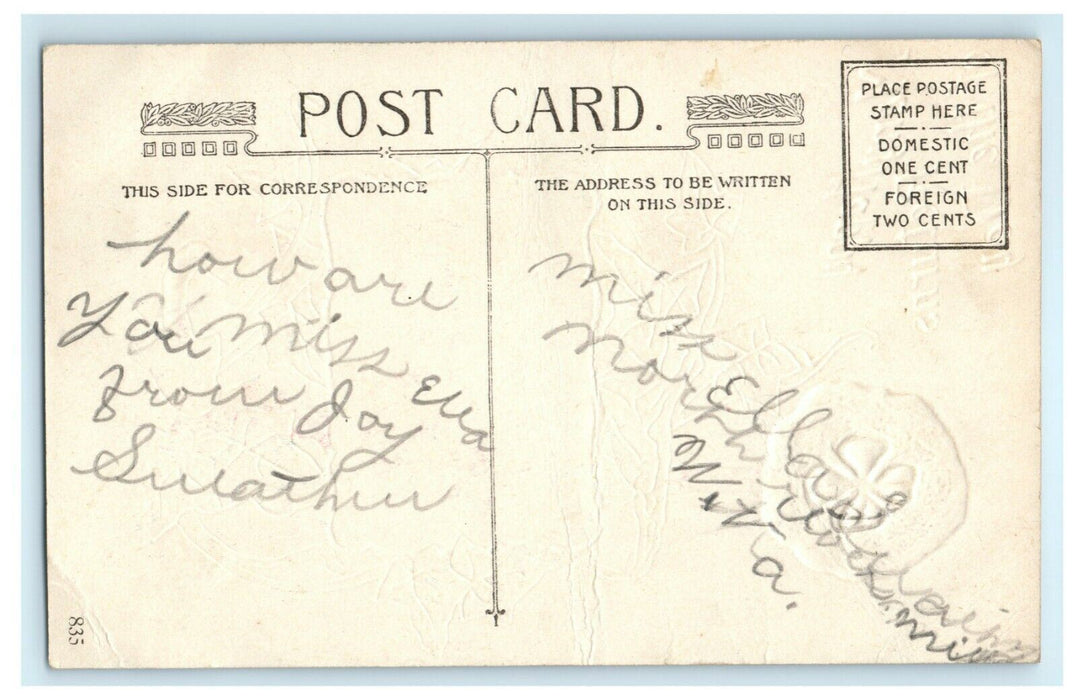 Winsch Back Birthday c1910 Embossed Clover Germany Antique Postcard