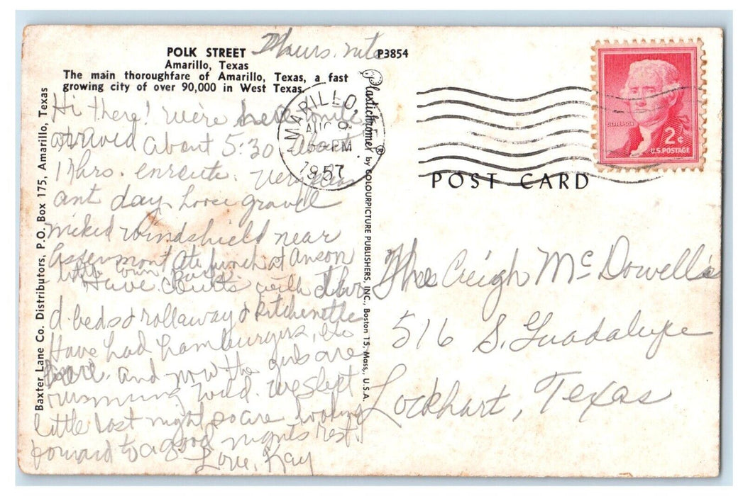 1954 View Of Polk Street Sears Scene Cars Amarillo Texas TX Vintage Postcard