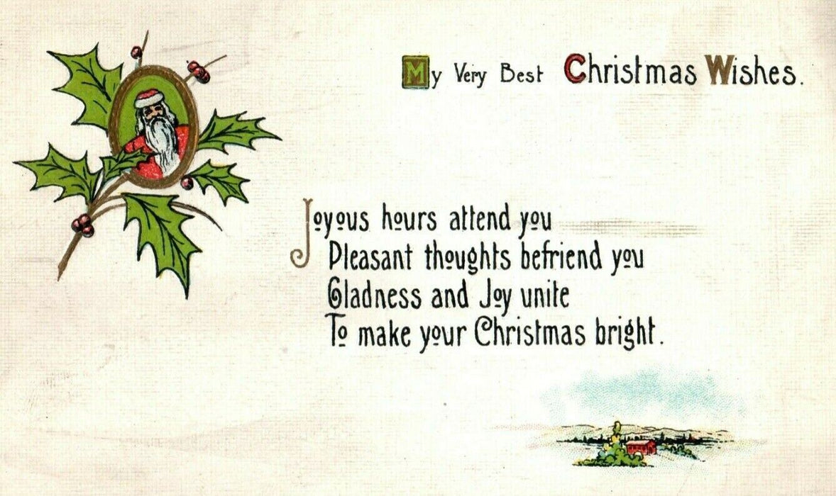 1915 Christmas Santa Claus Winsch Back Holly Antique Postcard