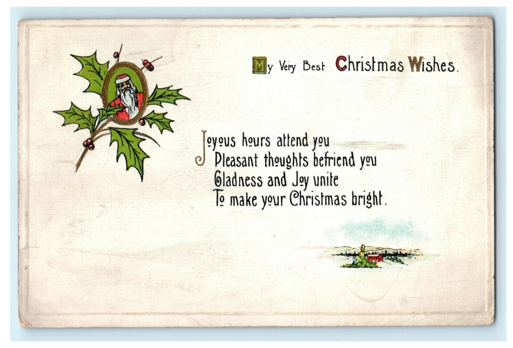 1915 Christmas Santa Claus Winsch Back Holly Antique Postcard