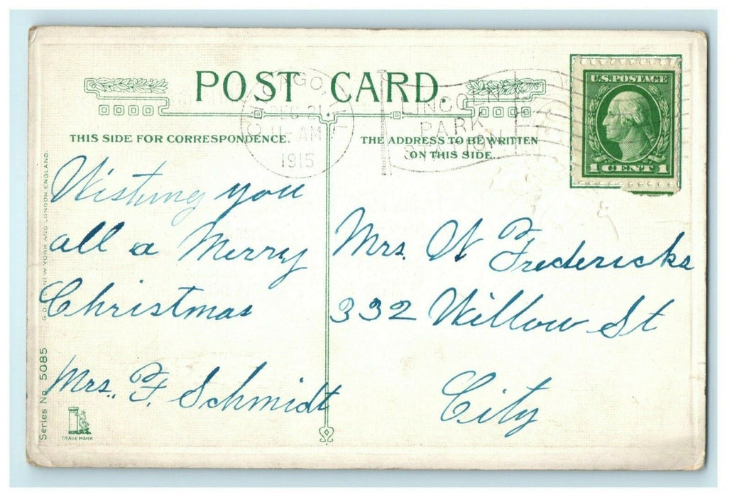 1915 Christmas Santa Claus Winsch Back Holly Antique Postcard