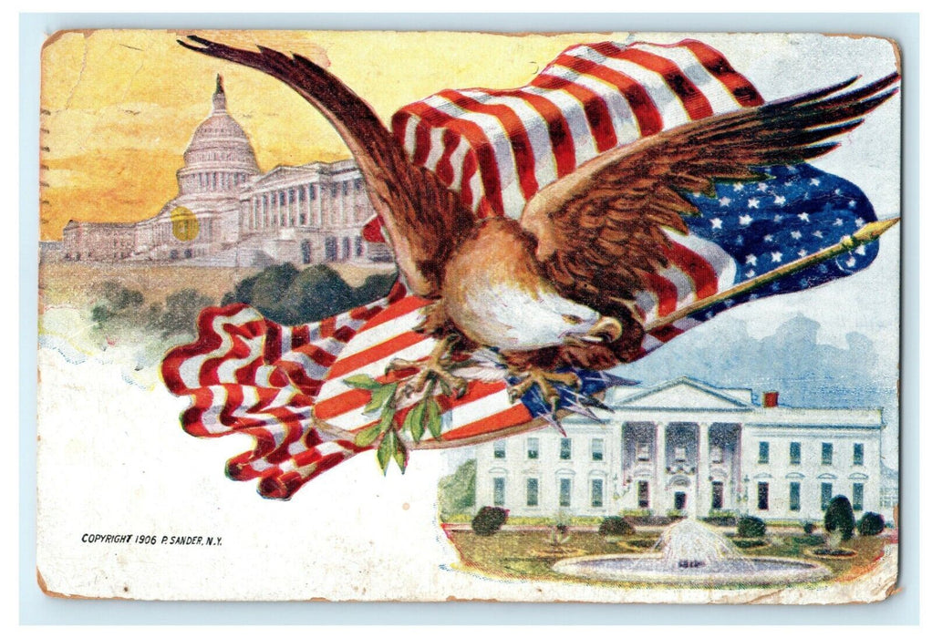 P. Sander 1906 Patriotic Eagle Washington D.C. Capitol Antique Postcard