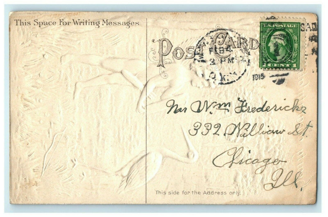 1915 Baby Birth Congratulations Airbrushed Stork Cherub Antique Unique Postcard