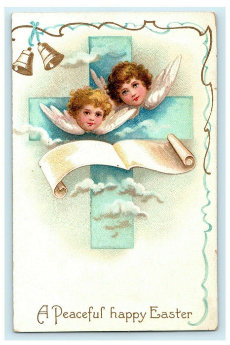 c1910 Easter Angels International Art Publishing Cross Antique Postcard