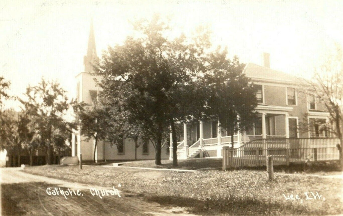 c1910 Street Scene - Catholic Church Lee Illinois RPPC Photo Antique Postcard