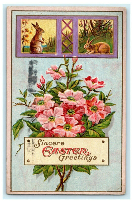 1913 Easter Winsch Back Rabbits Flowers St. Joseph Michigan MI Antique Postcard