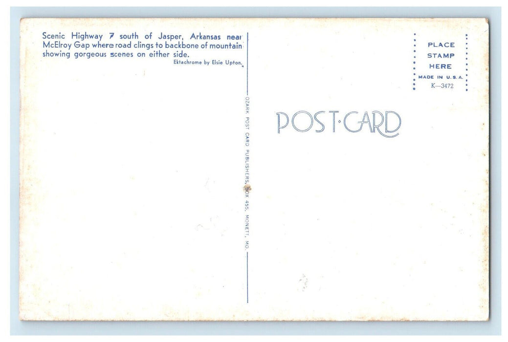 Jasper Arkansas AR, Scenic Highway 7 McElroy Gap Girl Unposted Vintage Postcard