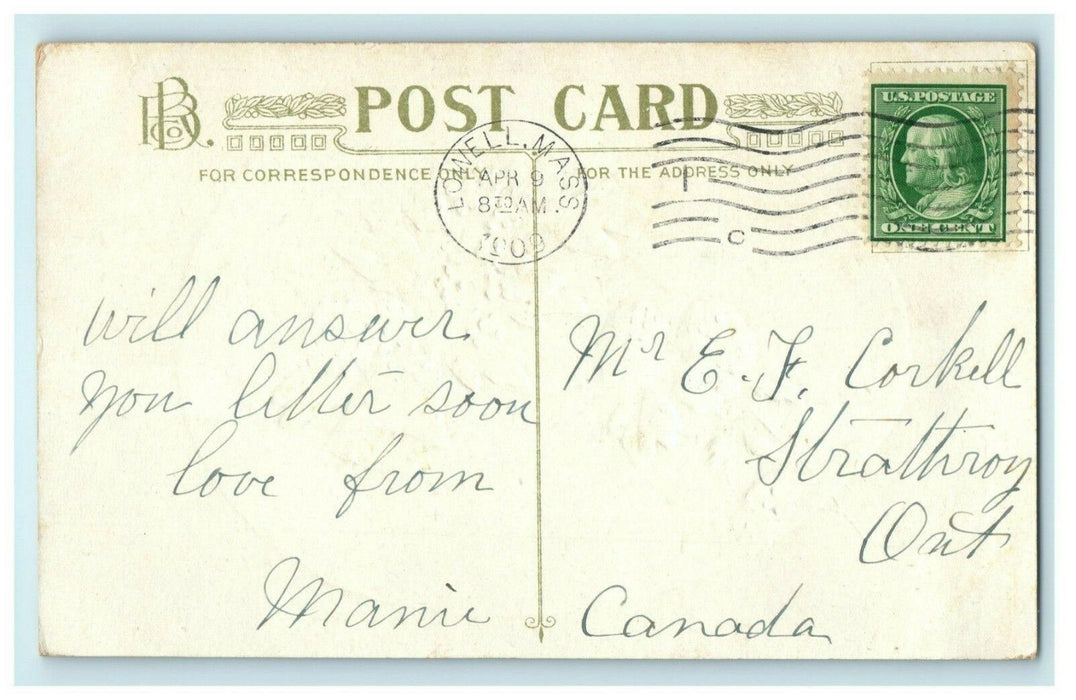 1909 Easter Egg Bell Winsch Back Lonell Massachusetts MA Antique Postcard