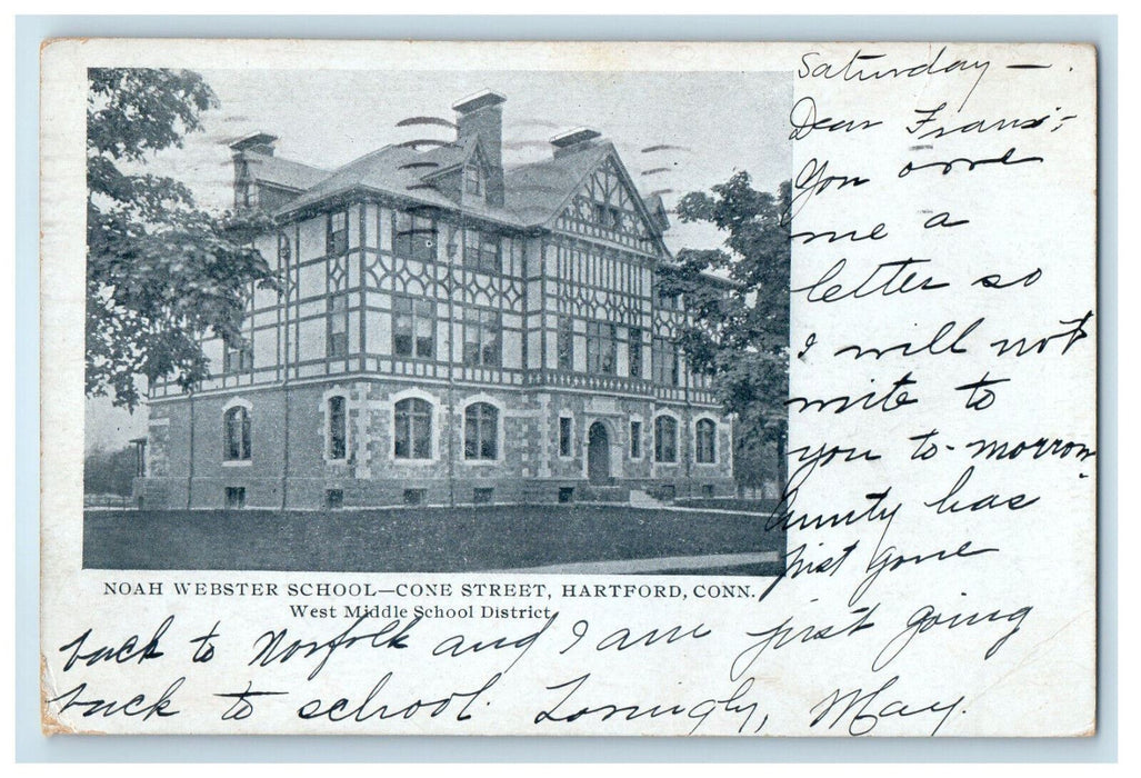 1906 Noah Webster School Cone Street Hartford Connecticut CT PMC Postcard
