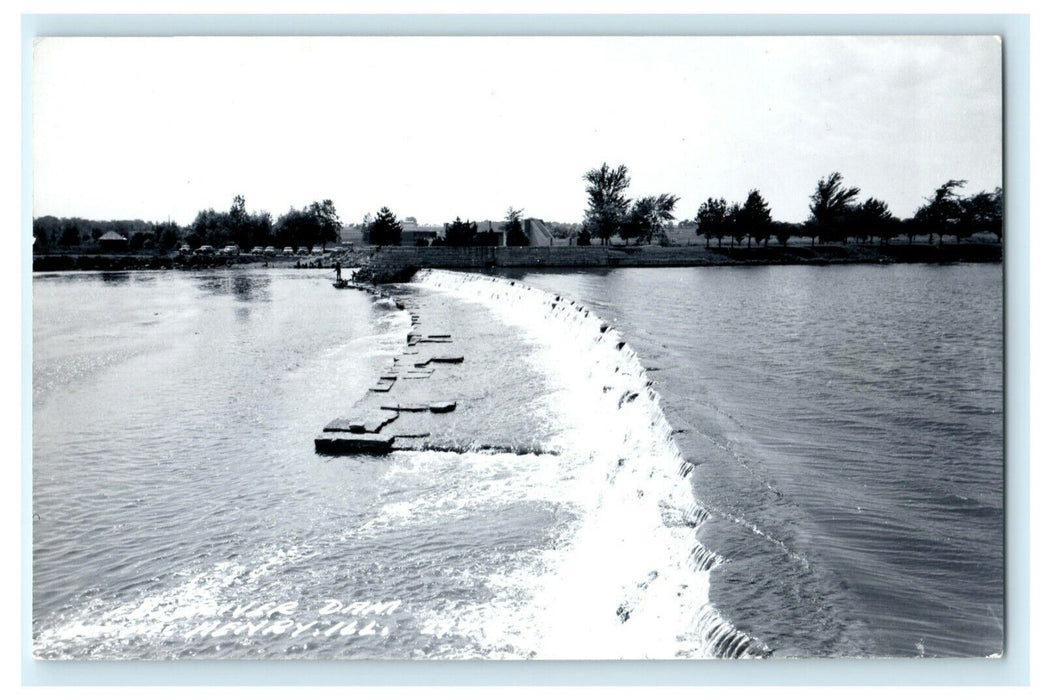 Fox River Dam McHenry c1940's Illinois RPPC Photo Postcard