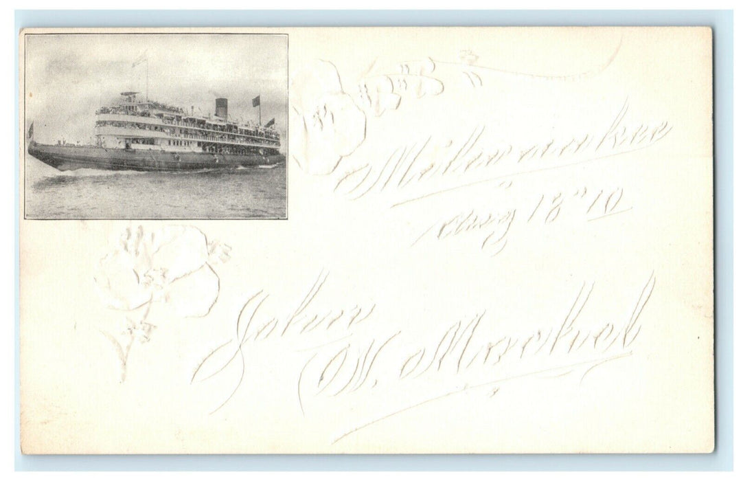 1910 Steamboat Trip Lake Michigan Embossed Souvenir Antique Postcard