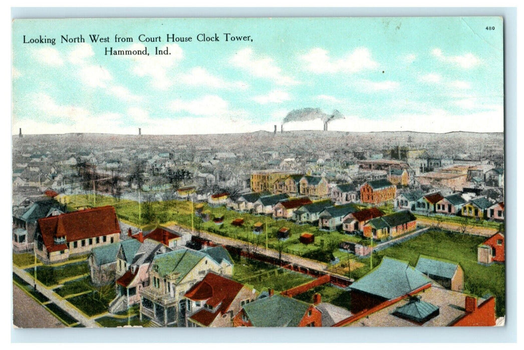 c1915 Court House Clock Tower Hammond Indiana IN Posted Antique Postcard