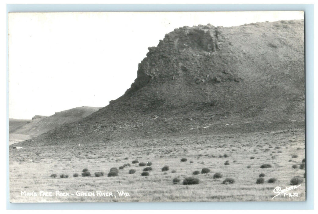 c1940's Man's Rock Face Green River Wyoming WY RPPC Photo Postcard