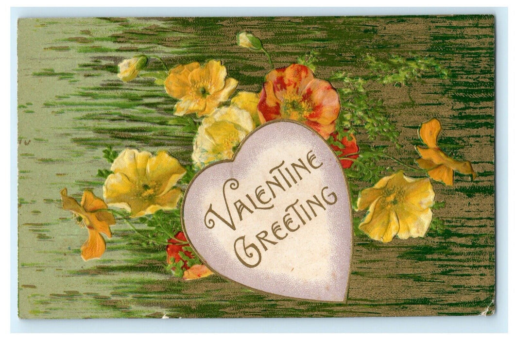 John Winsch Valentine 1910 White Heart Flower Embossed Antique Postcard
