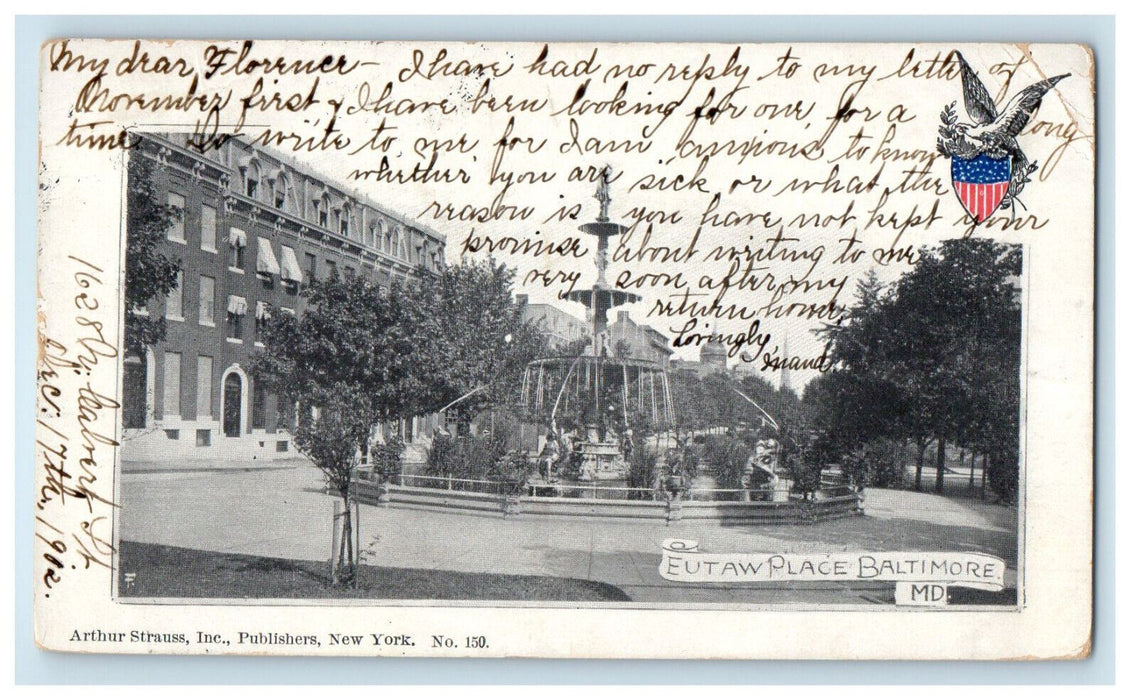 c1900s Eutaw Place Baltimore Maryland MD PMC Posted RPO Postcard