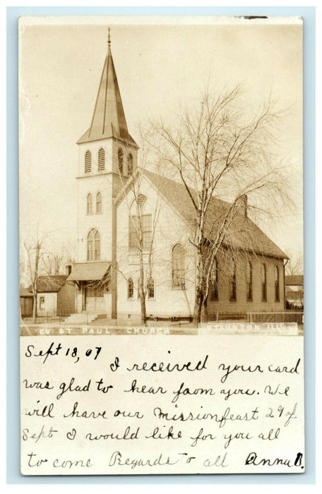 St. Paul Church Staunton Illinois - 1907 RPPC Photo Postcard