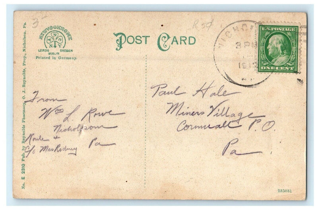 c1912 Methodist Church, Nicholson, Pennsylvania PA Antique Postcard
