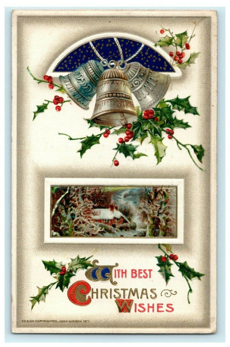 1911 John Winsch Christmas Bells Cottage Beatrice Nebraska NE Antique Postcard