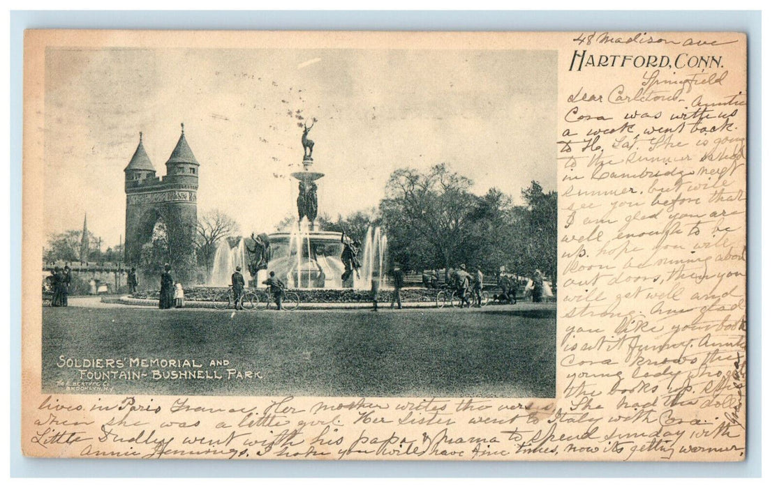 1903 Soldiers Monument and Fountain Bushnell Park Hartford CT PMC Postcard