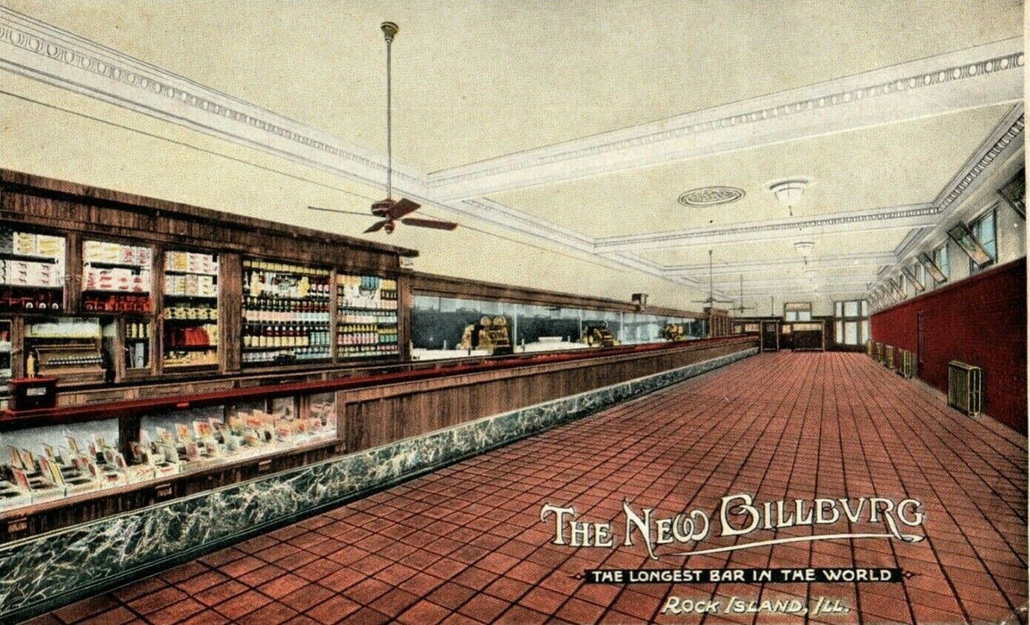 c1915 Rock Island Illinois IL Longest Bar in World AW Billburg Antique Postcard