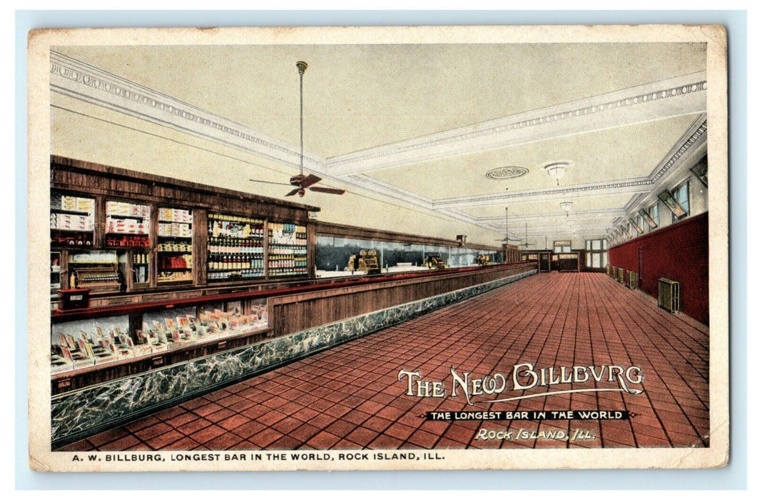 c1915 Rock Island Illinois IL Longest Bar in World AW Billburg Antique Postcard
