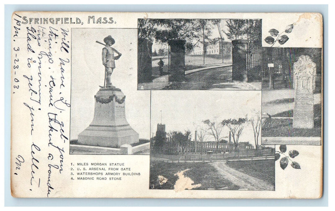 1903 Miles Morgan Statue Springfield Massachusetts MA Russel MA PMC Postcard