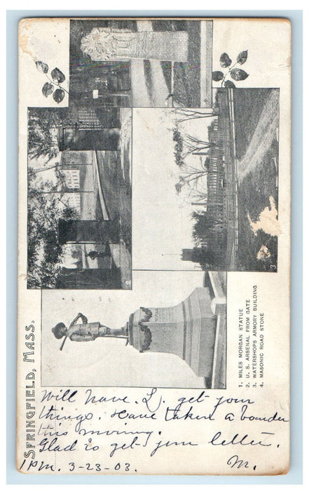 1903 Miles Morgan Statue Springfield Massachusetts MA Russel MA PMC Postcard