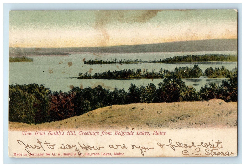1905 View from Smith's Hill, Greetings from Belgrade Lakes Maine ME PMC Postcard