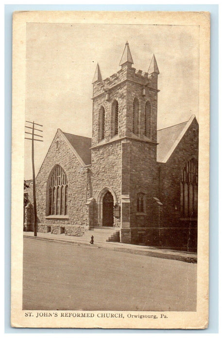 c1910 St. John's Reformed Church Orwigsburg Pennsylvania PA Antique Postcard