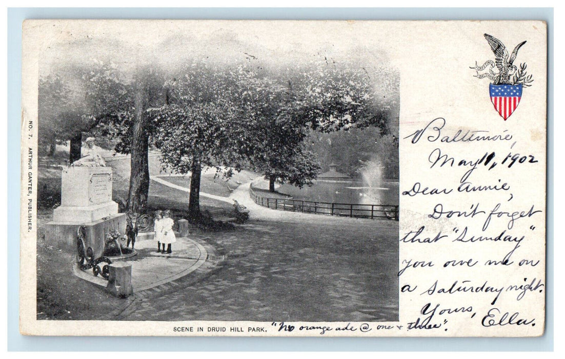 1902 Scene in Druid Hill Park Baltimore Maryland MD PMC Posted RPO Postcard