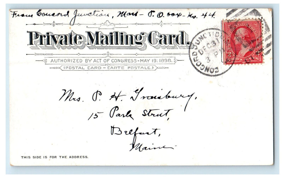 1902 Alcott House, Concord Massachusetts MA Belfast ME PMC Postcard