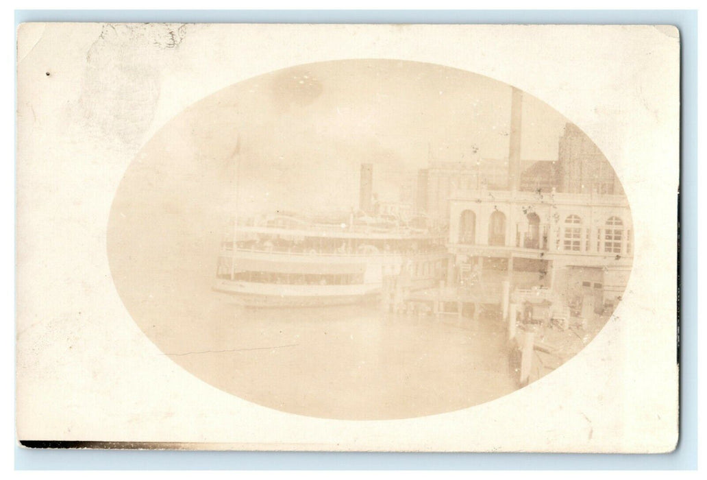 c1910 Amateur Steamship New York (?) Harbor Tourist RPPC Photo Postcard