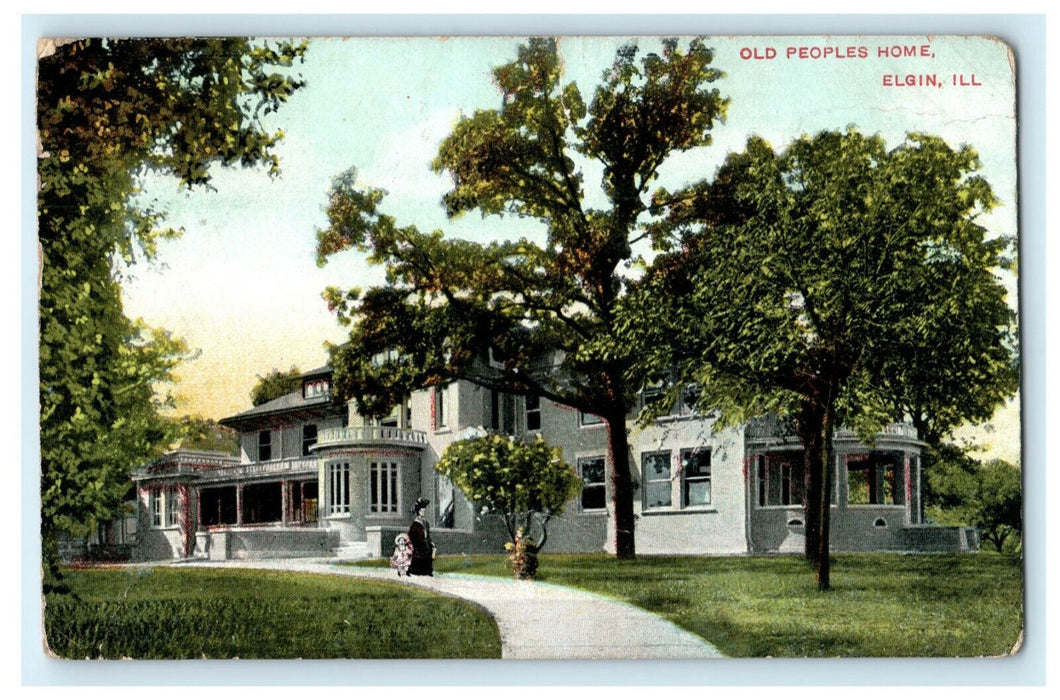 1908 Old People's Home Elgin Illinois Roselle Posted Antique Postcard