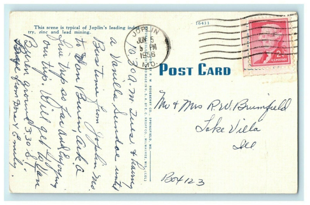 1956 Lead and Zinc Mine Joplin Missouri MO Vintage Posted Postcard