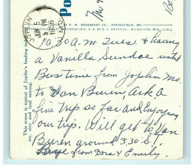 1956 Lead and Zinc Mine Joplin Missouri MO Vintage Posted Postcard