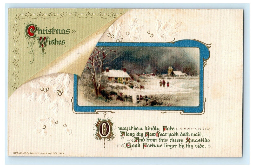 John Winsch Christmas Santa House c1910 Embossed Antique Postcard