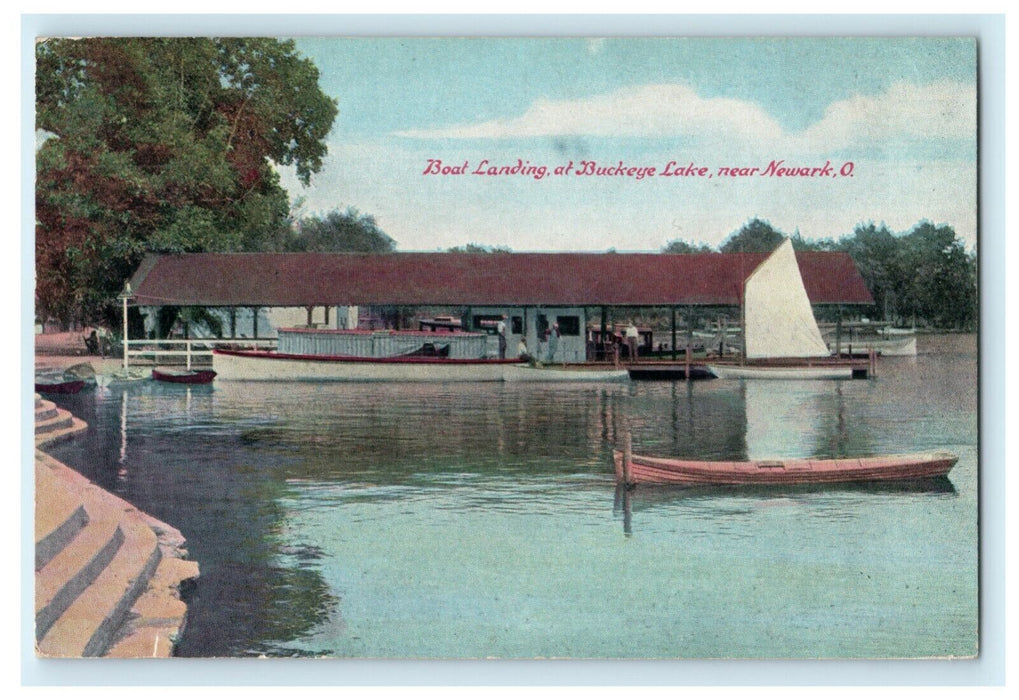 1908 Boat Landing Buckeye Lake Newark Ohio OH Posted Antique Postcard