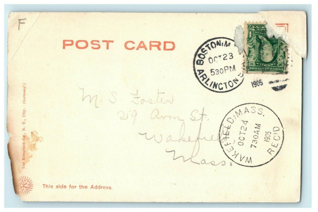 1905 Broadway & Massachusetts Ave. Soldiers Monument Arlington MA Postcard
