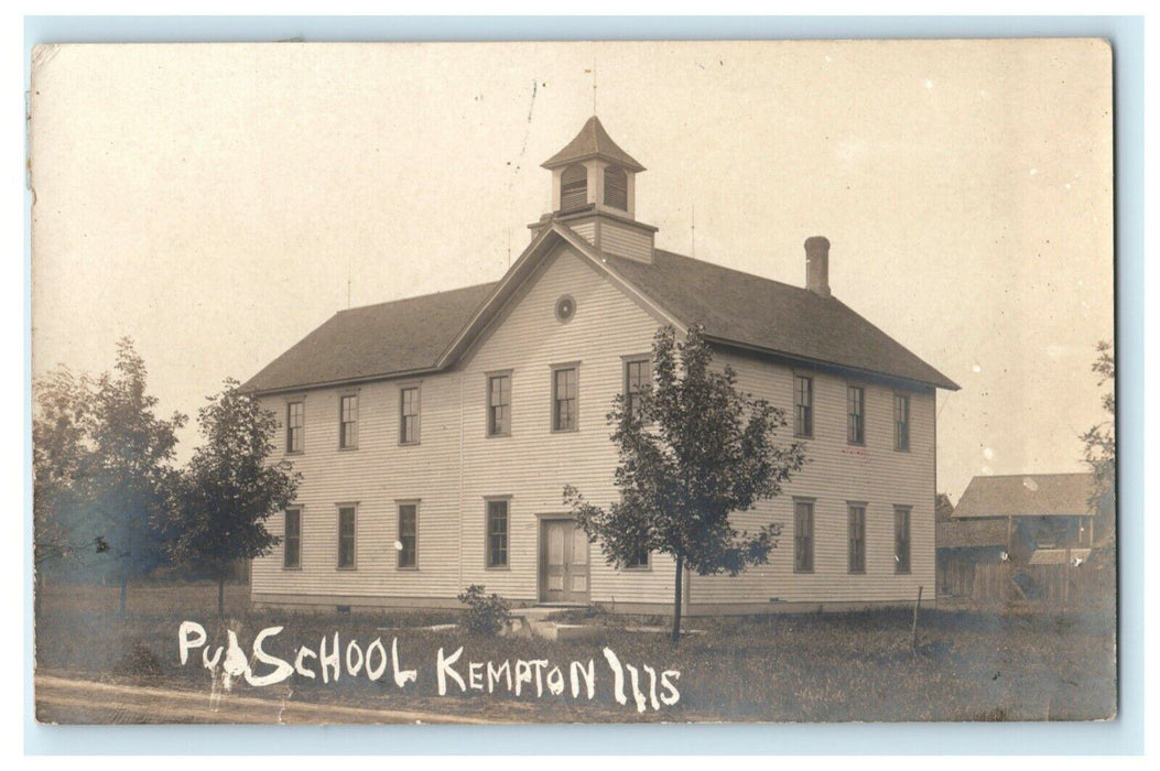 Public School Kempton Illinois c1910 Antique RPPC Photo Postcard