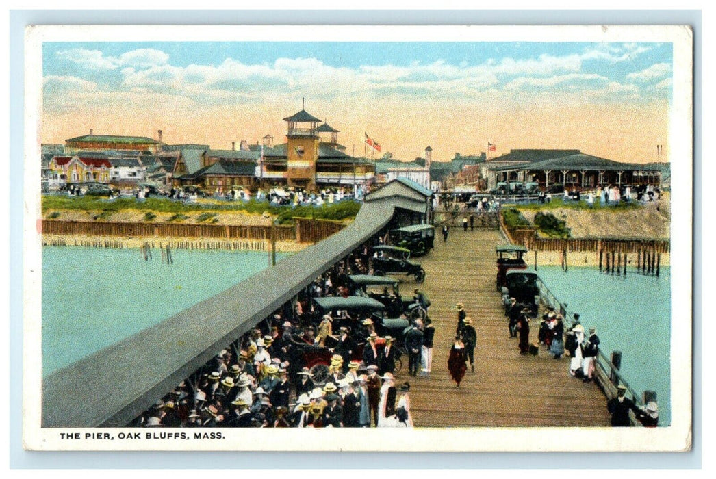 c1920 The Pier Scene, Oak Bluffs, Massachusetts MA Antique Postcard